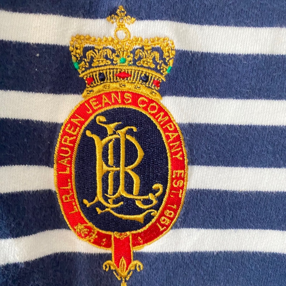 Vtg Lauren Jeans Co Ralph Lauren Nautical Navy Striped Crest Zip Up Hoodie Small - Picture 4 of 7